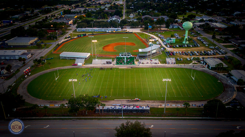 Aerial Photo Lake Placid High School Football Field in Downtown Lake Placid, Florida