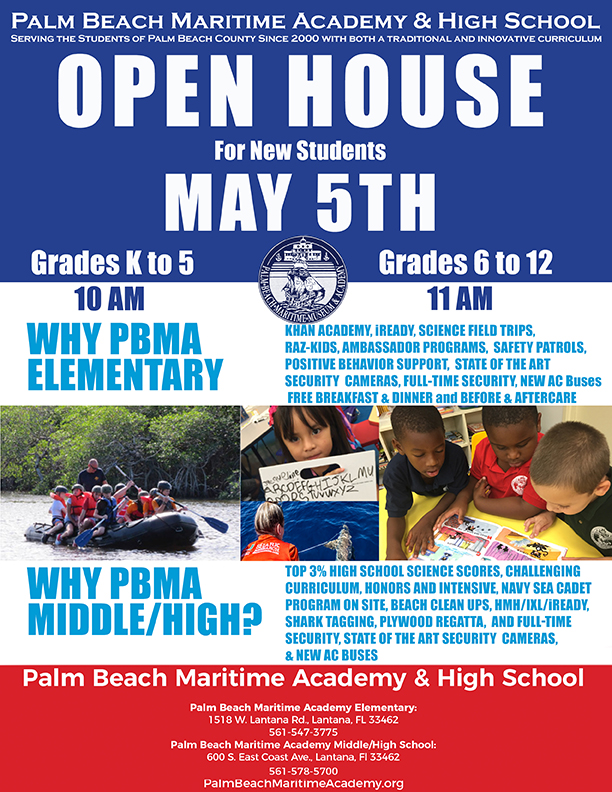 Open House Flier for the Palm Beach Maritime Academy and High School